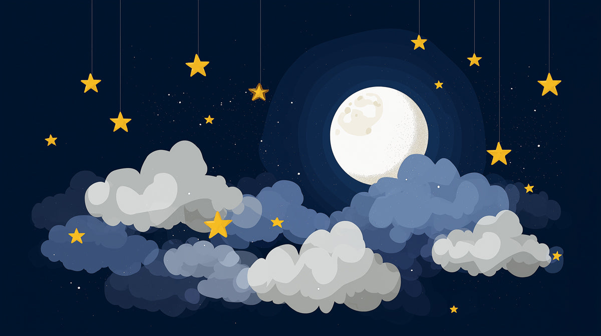 Dreamy Moon & Hanging Stars - Night Sky Nursery Mural