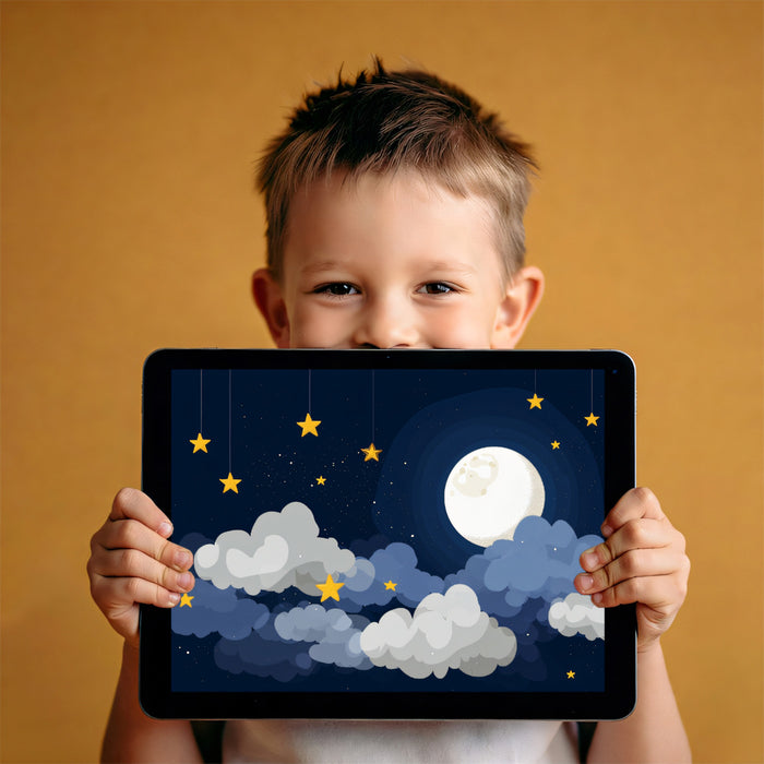 Dreamy Moon & Hanging Stars - Night Sky Nursery Mural