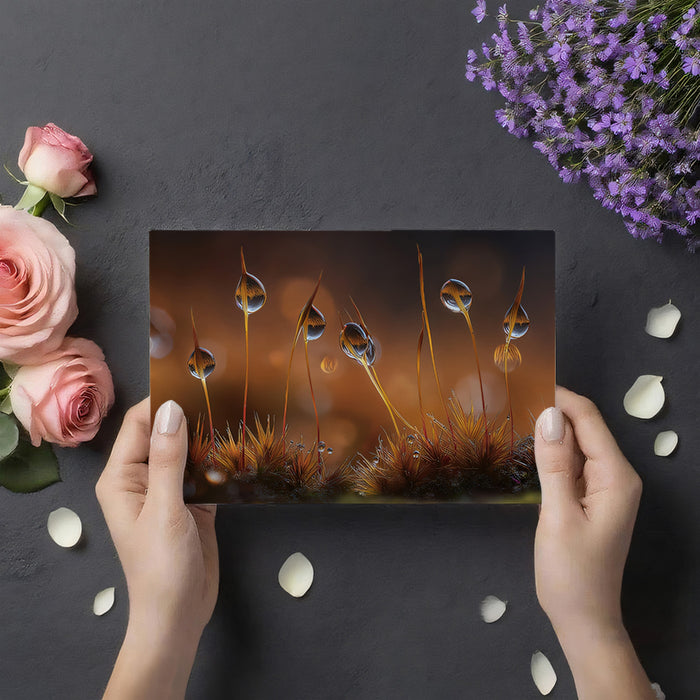 Golden Dew on Moss - Macro Nature Fantasy Mural