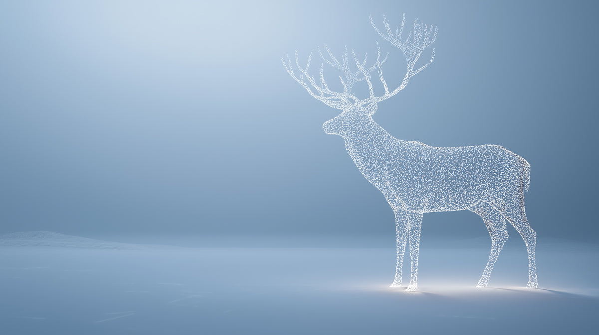 Celestial Wireframe Stag - Minimalist Digital Art Mural