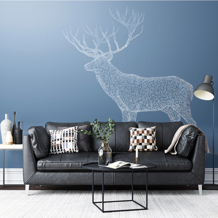 Celestial Wireframe Stag - Minimalist Digital Art Mural