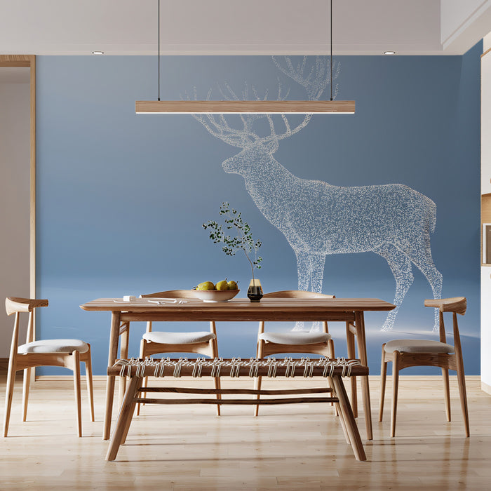 Celestial Wireframe Stag - Minimalist Digital Art Mural