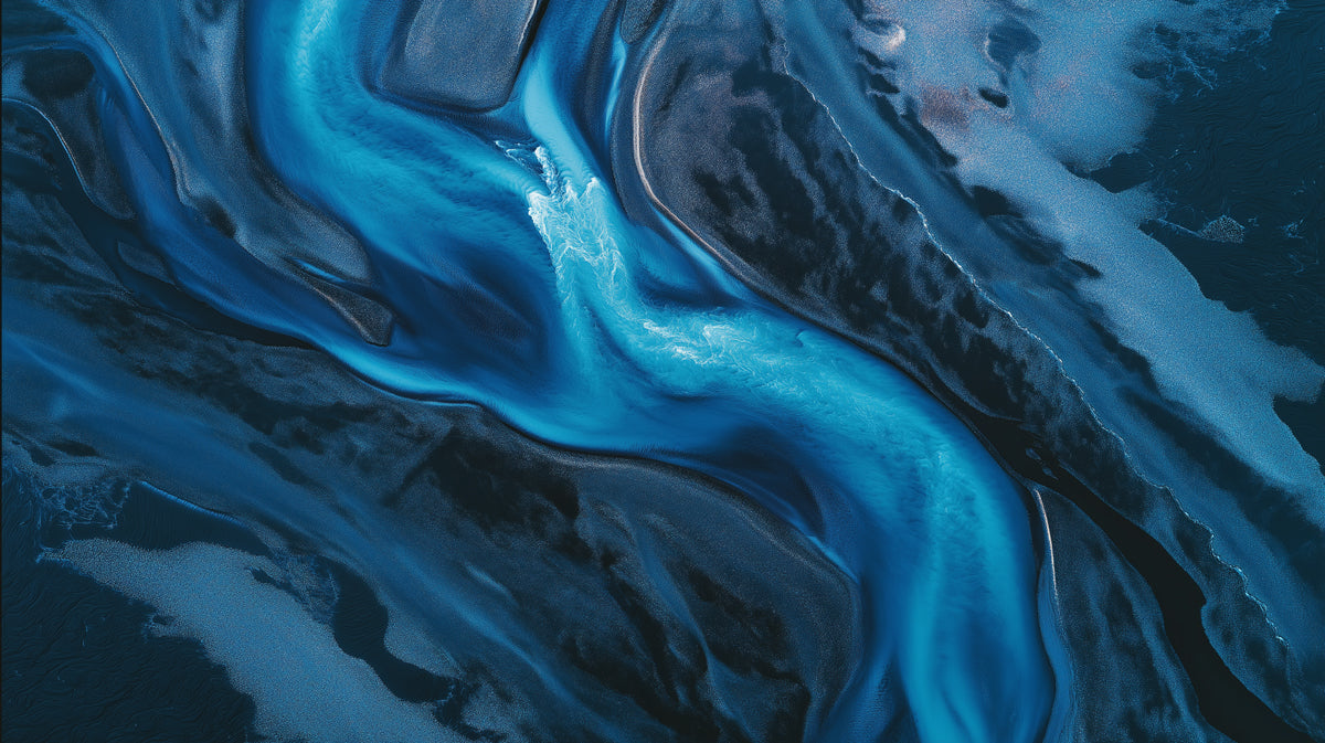Blue Glacial River Aerial - Dark Abstract Nature Mural