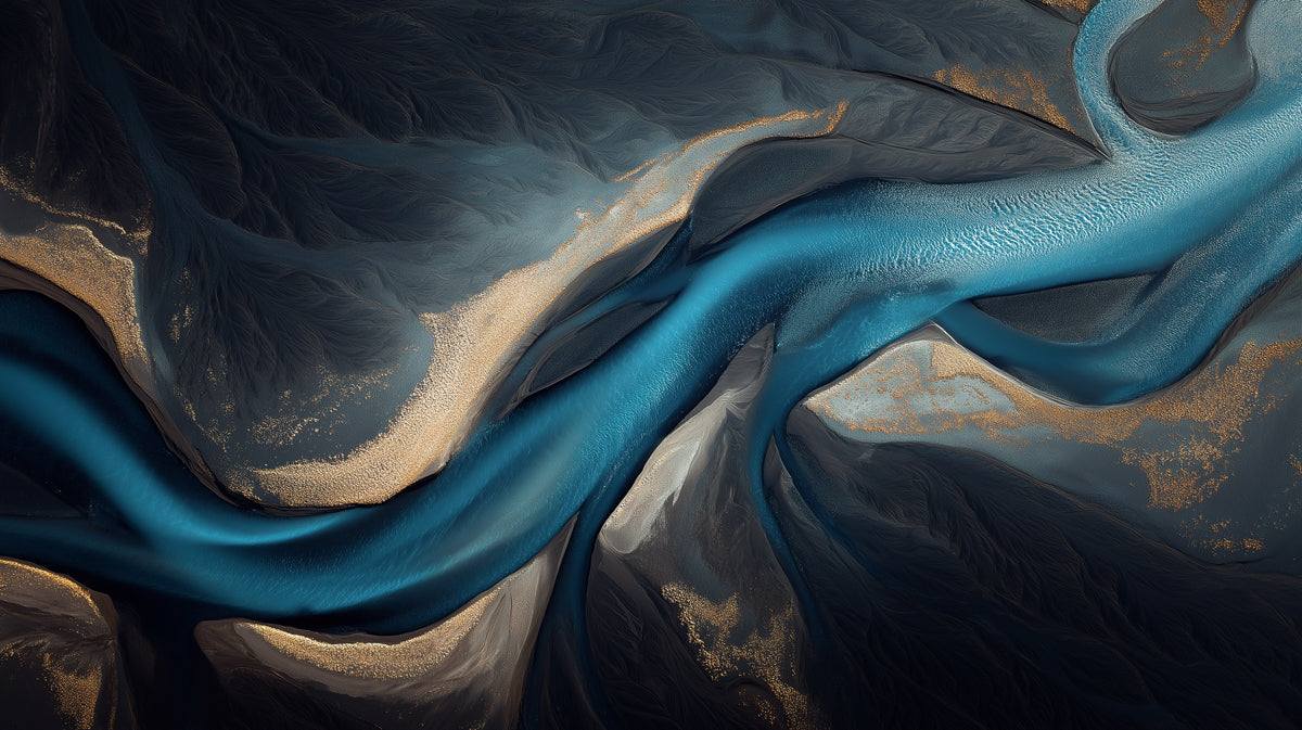 Teal & Gold Aerial River - Luxury Abstract Nature Mural