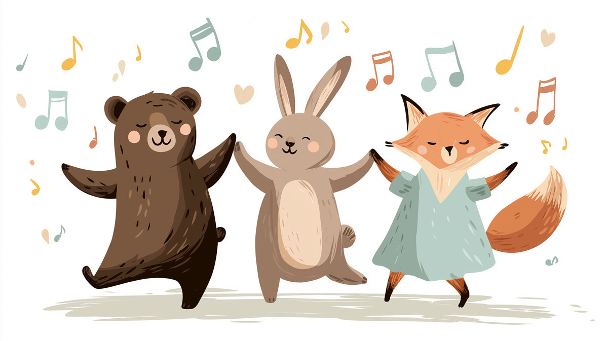 Animaux de la forêt dansants - Fresque musicale Ours, Lapin et Renard