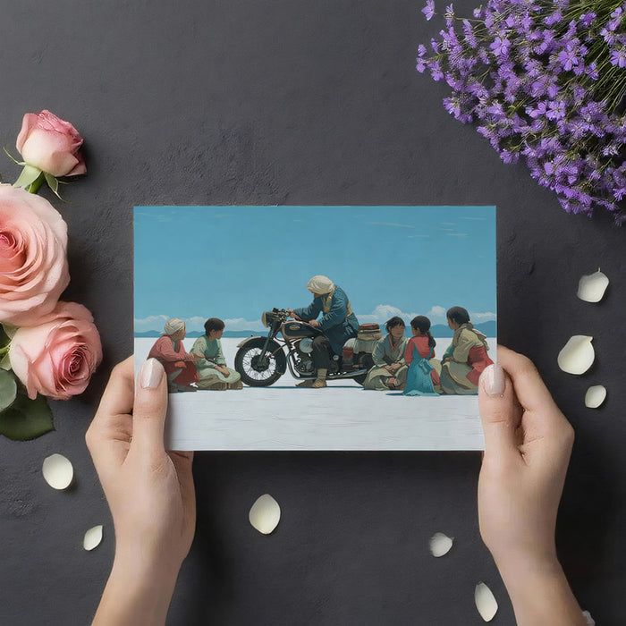 Nomads & Motorcycle on Salt Flats - Travel Adventure Mural