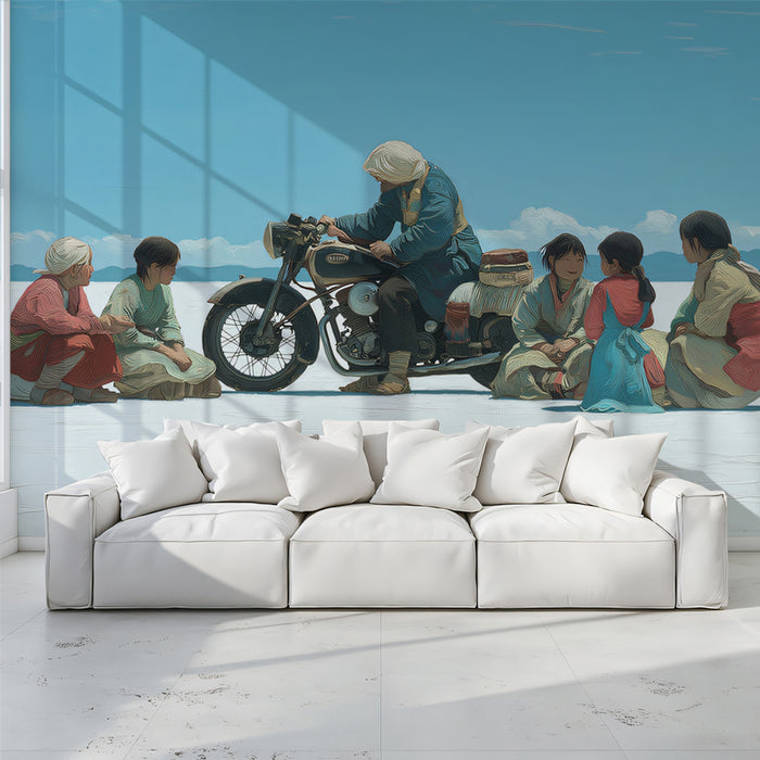 Nomads & Motorcycle on Salt Flats - Travel Adventure Mural