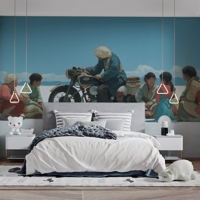 Nomads & Motorcycle on Salt Flats - Travel Adventure Mural