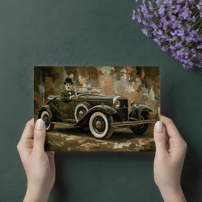 Charlie Chaplin in Vintage Car Cinematic Mural