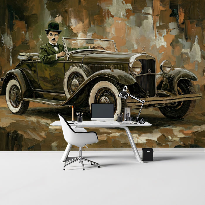Charlie Chaplin in Vintage Car Cinematic Mural