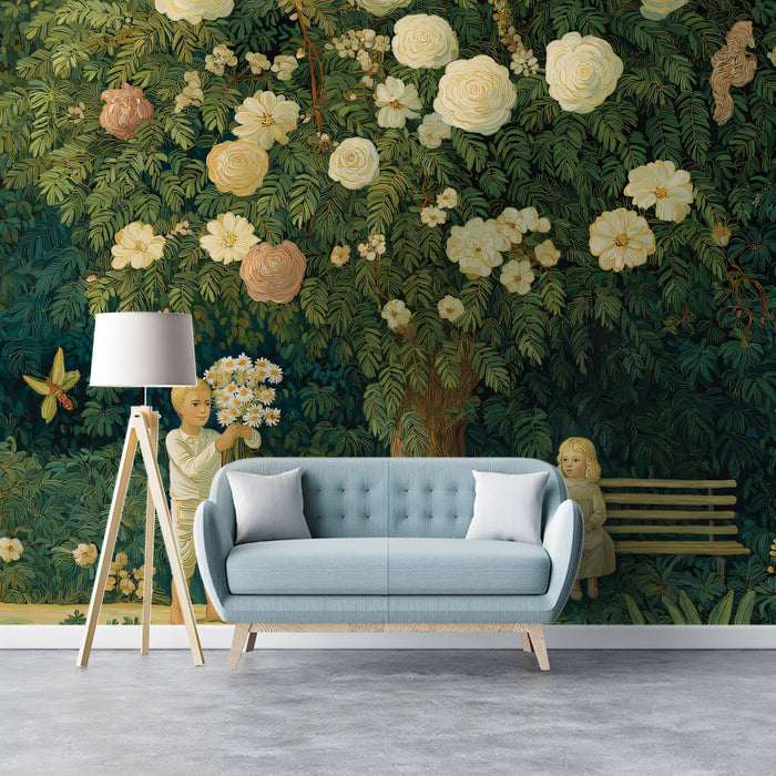 Vintage Storybook Garden & Children Wall Mural