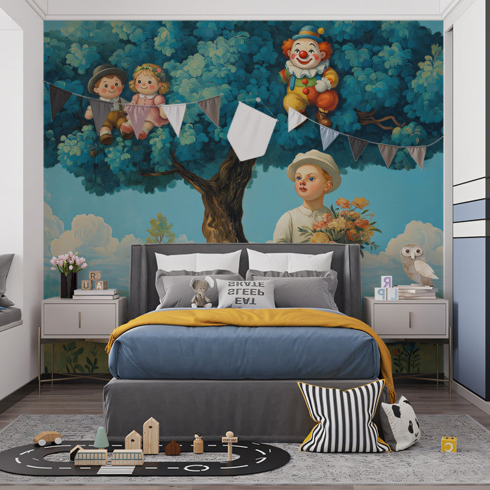 Dreamy Boy and Tree Toys Surreal Mural
