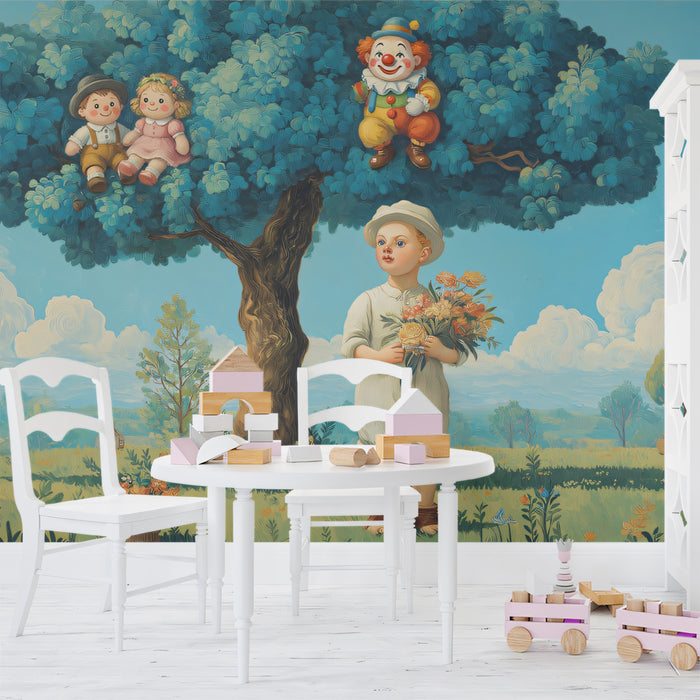 Dreamy Boy and Tree Toys Surreal Mural