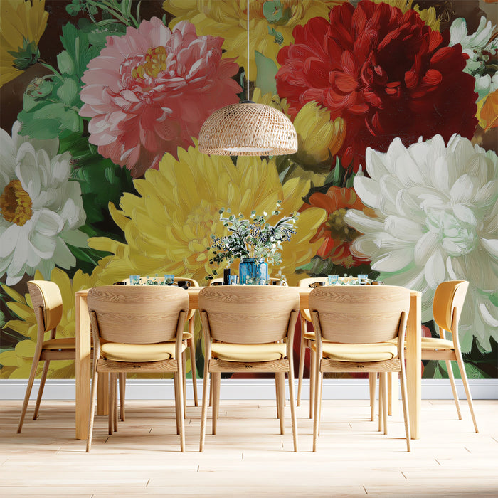 Vibrant Multi-Colored Chrysanthemum Oil Painting Mural