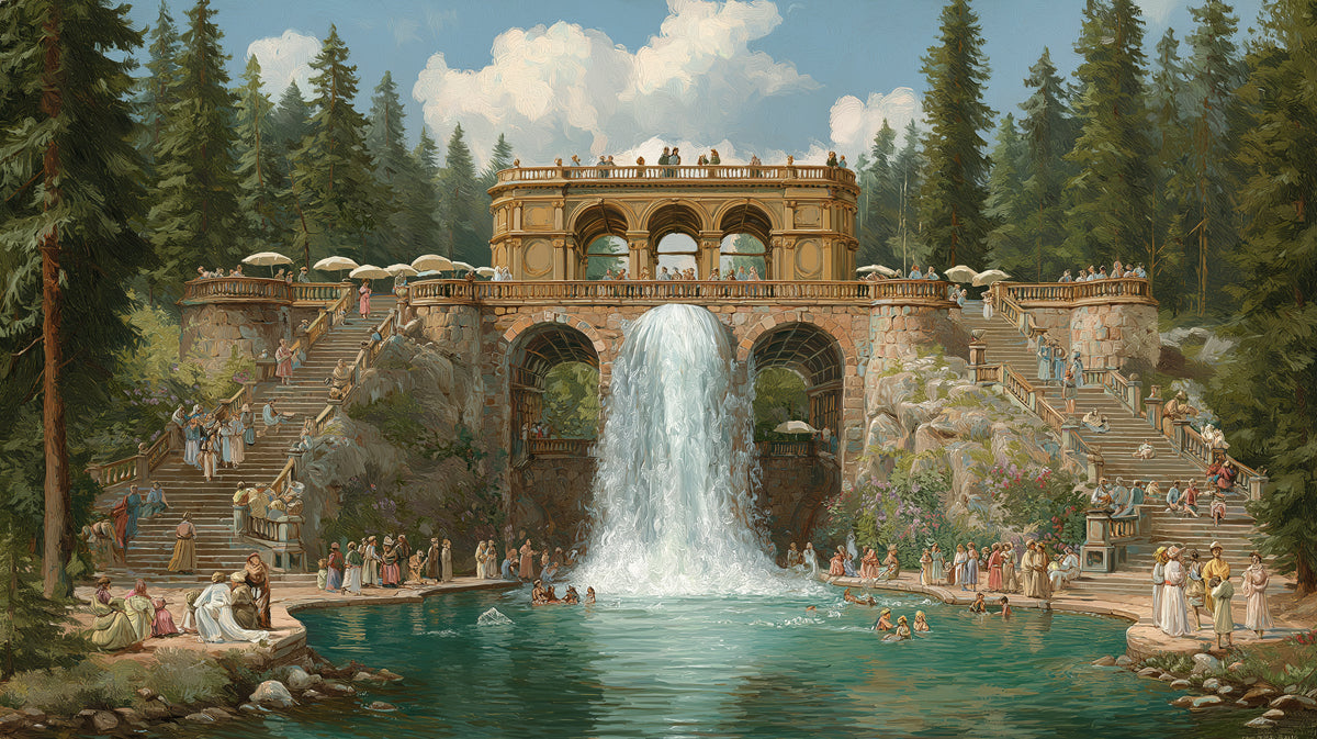 Classical Roman Bath & Waterfall Landscape Mural