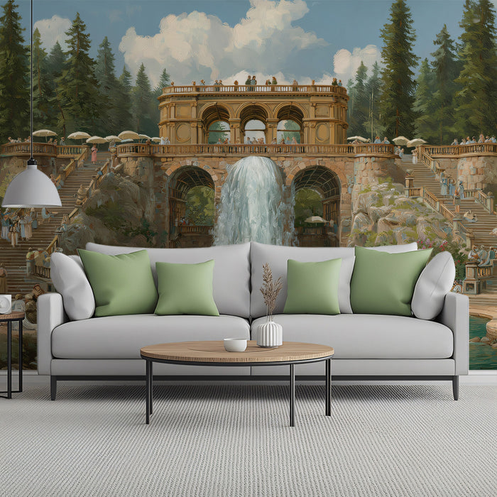 Classical Roman Bath & Waterfall Landscape Mural