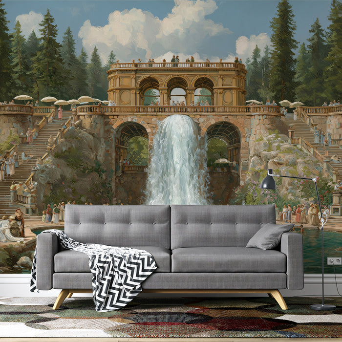 Classical Roman Bath & Waterfall Landscape Mural