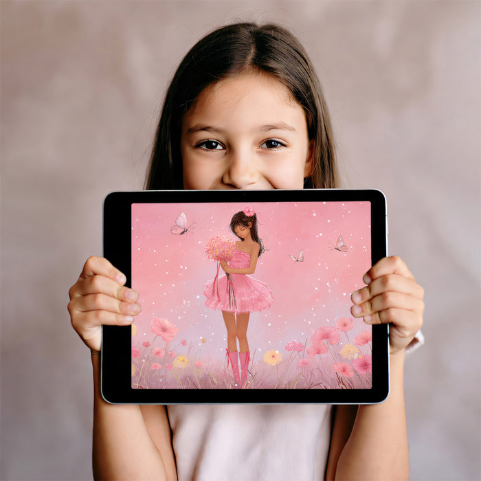 Pink Ballerina Girl with Flowers & Butterflies Mural