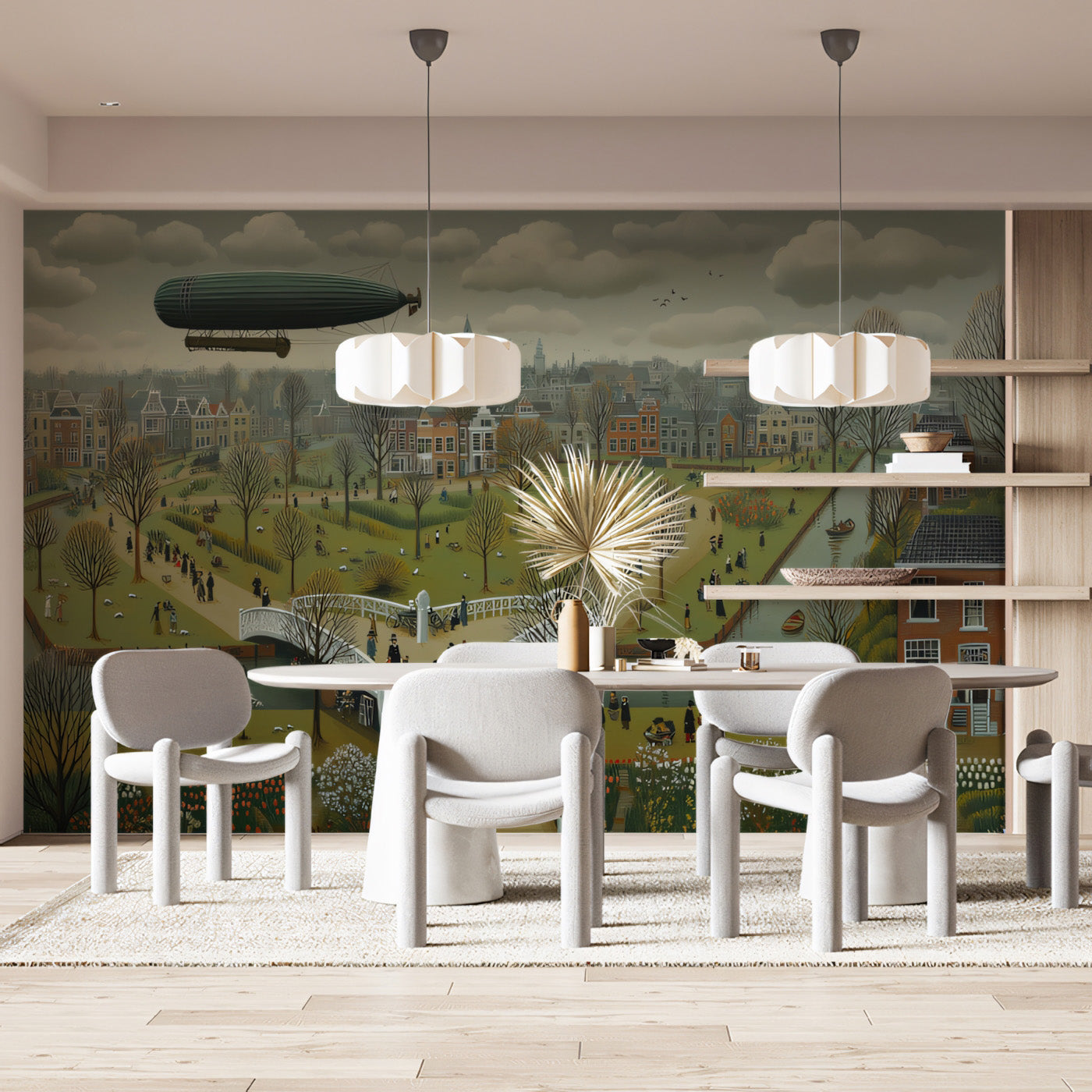 Vintage Dutch Town & Zeppelin Mural Wallpaper | Folk Art — Vivawalls Store