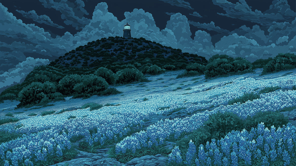 Midnight Blue Lighthouse & Flower Field Mural