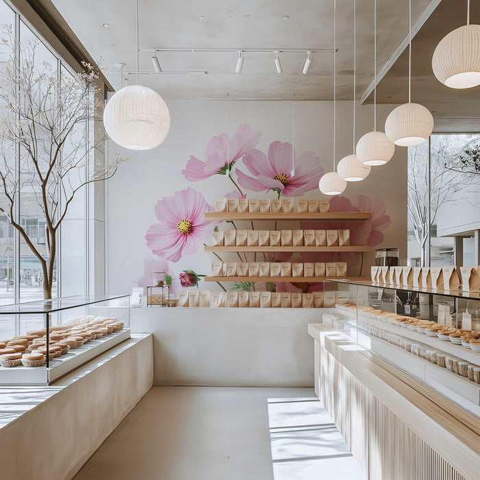 Fresh Pink Cosmos Bouquet White Background Mural