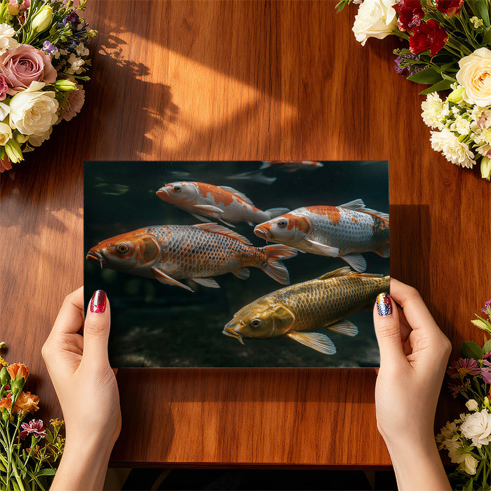 Zen Koi Fish Pond Dark Water Wall Mural