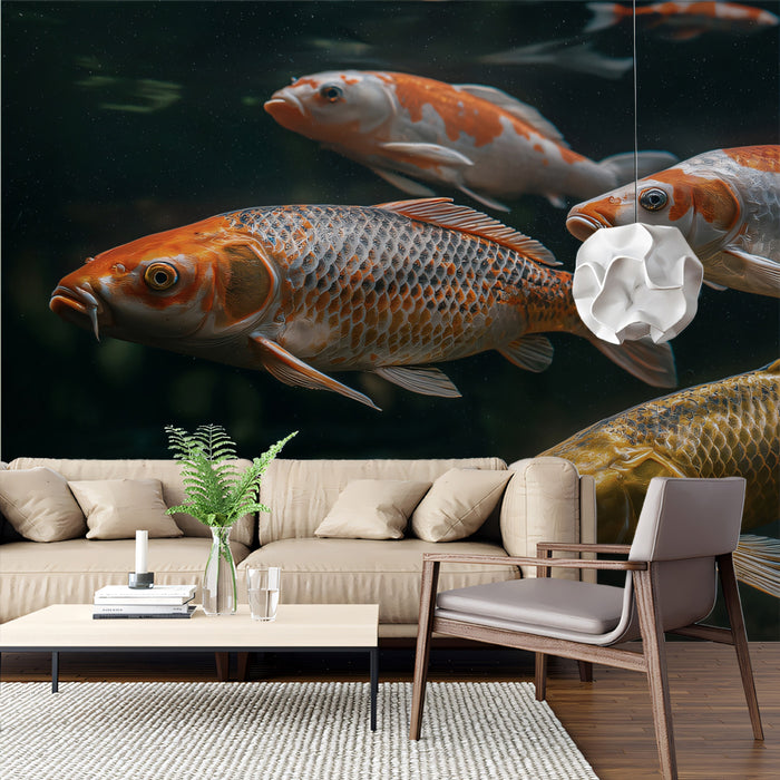 Zen Koi Fish Pond Dark Water Wall Mural