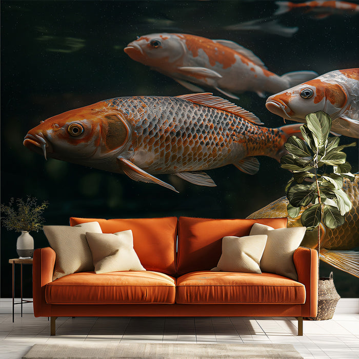 Zen Koi Fish Pond Dark Water Wall Mural