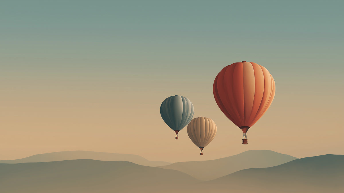 Minimalist Pastel Hot Air Balloons Landscape Mural