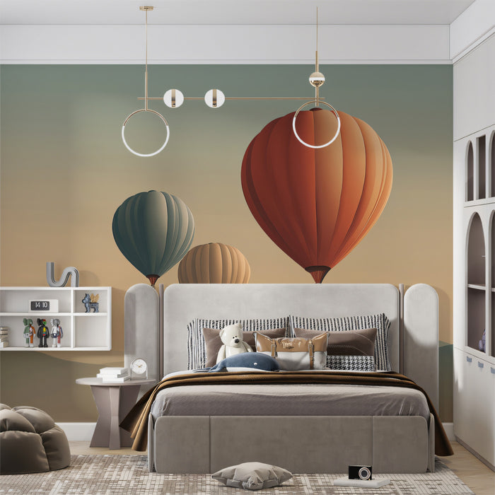 Minimalist Pastel Hot Air Balloons Landscape Mural