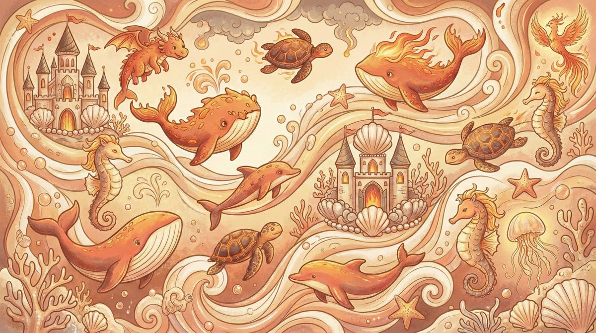 Sepia Fantasy Ocean & Castle Illustration Mural