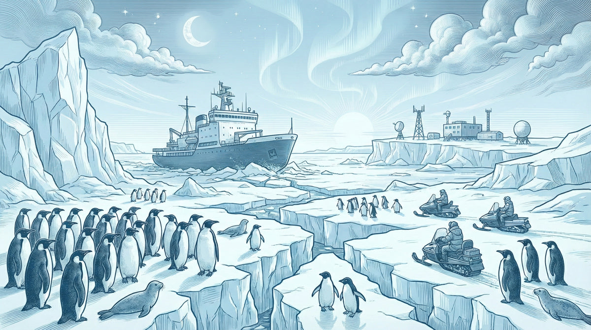 Blue Engraving Style Arctic Expedition Mural