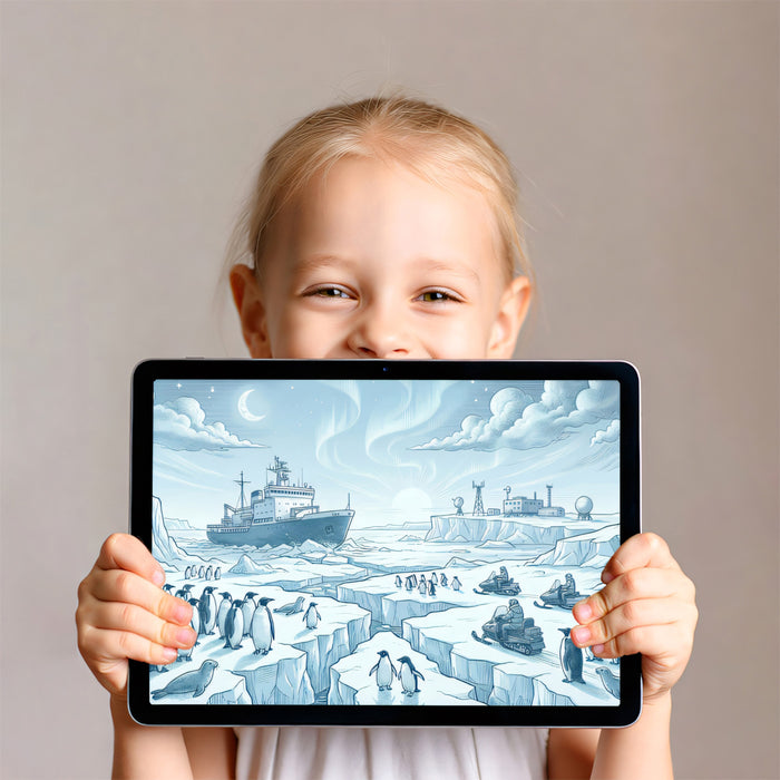 Blue Engraving Style Arctic Expedition Mural