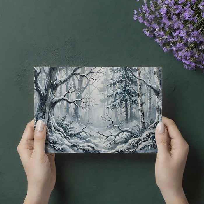 Snowy Winter Birch Forest Watercolor Mural
