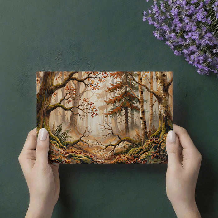 Golden Autumn Forest Landscape Watercolor Mural