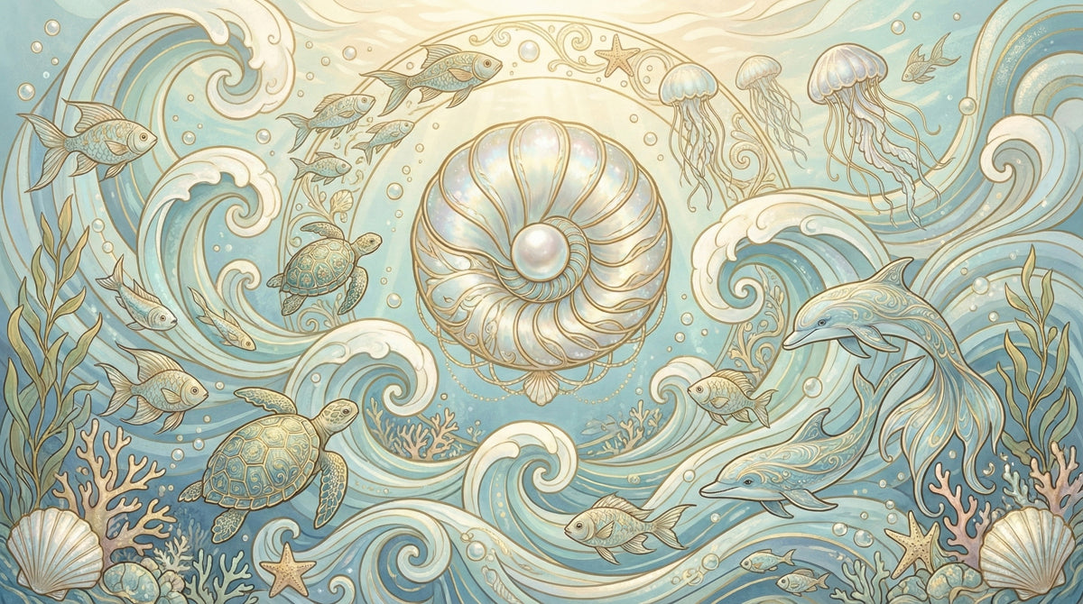 Art Nouveau Pearl & Ocean Life Illustration Mural