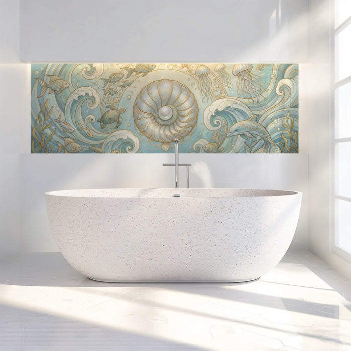 Art Nouveau Pearl & Ocean Life Illustration Mural