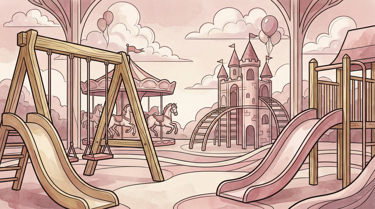 Vintage Pink Sepia Playground Sketch Mural