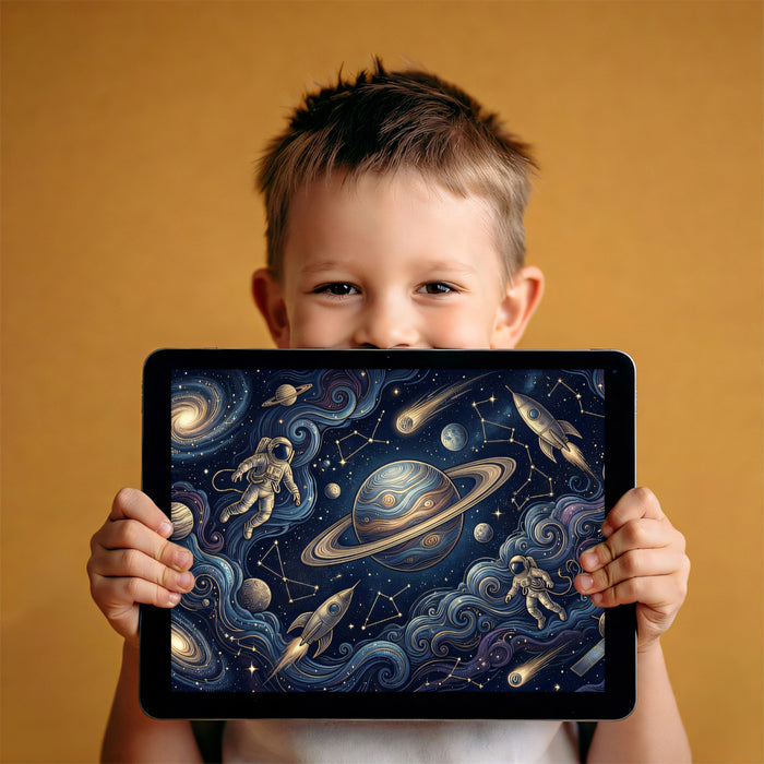 Cosmic Space Exploration Doodle Art Mural