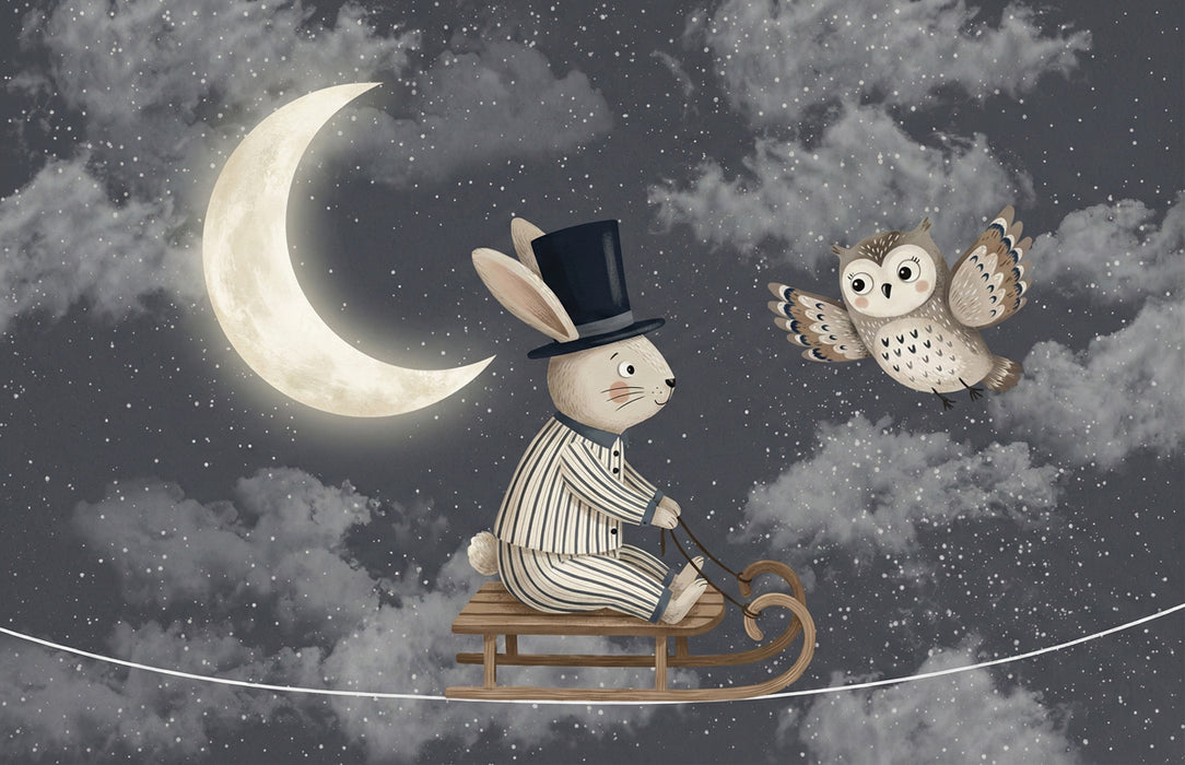 Starry Night Bunny & Owl Adventure Mural