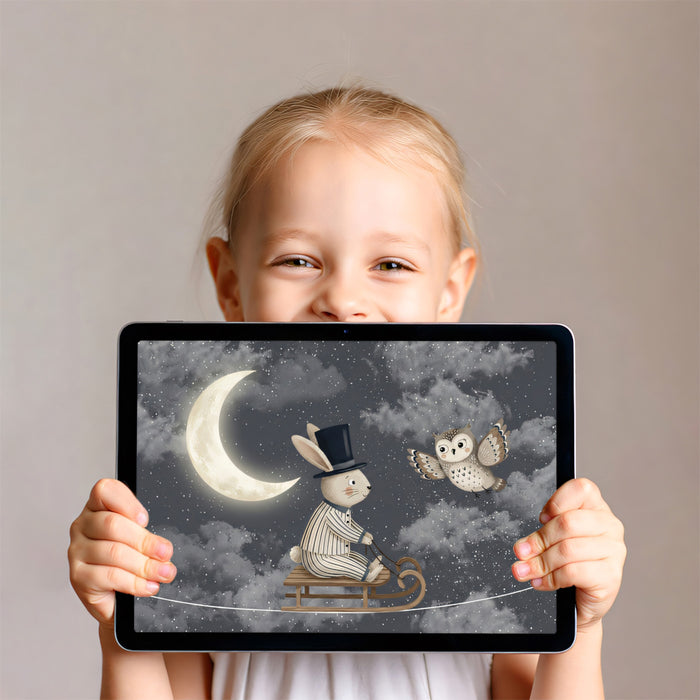 Starry Night Bunny & Owl Adventure Mural