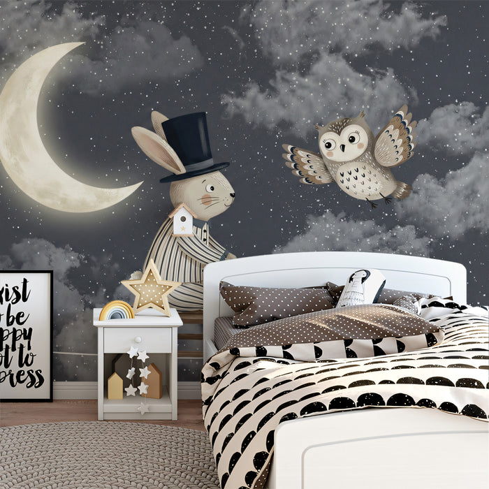 Starry Night Bunny & Owl Adventure Mural