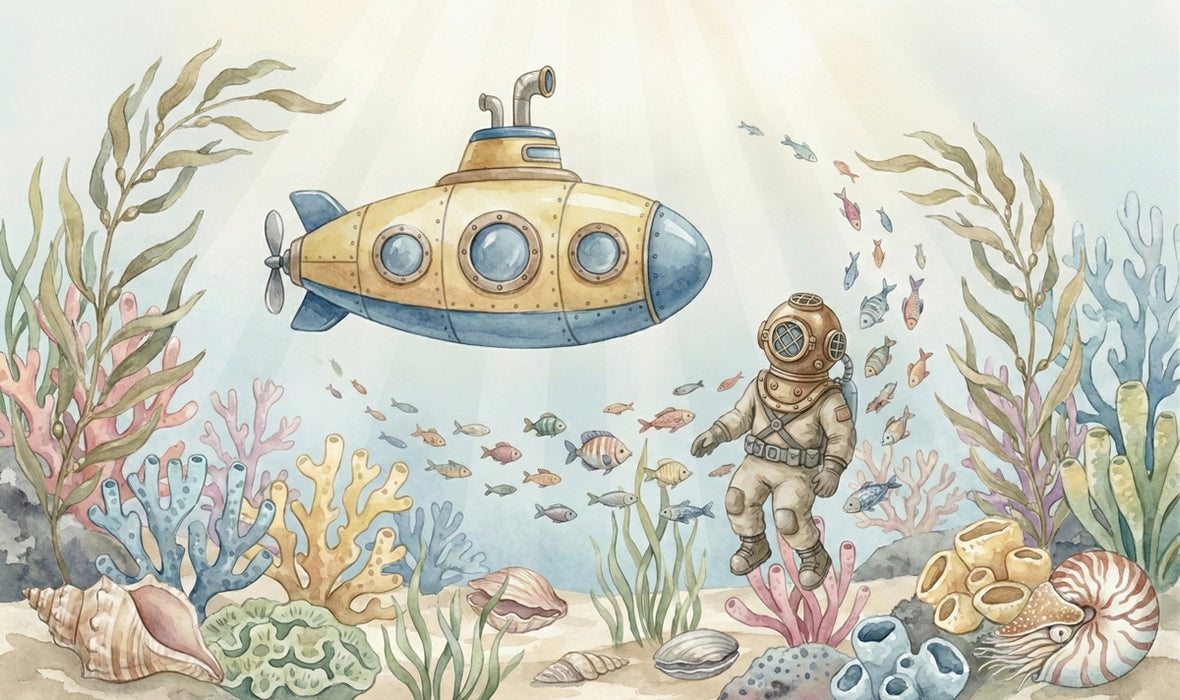 Watercolor Yellow Submarine & Deep Sea Diver Mural