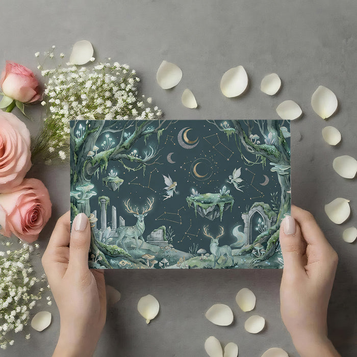 Enchanted Night Forest with Fairies & Deer Mural