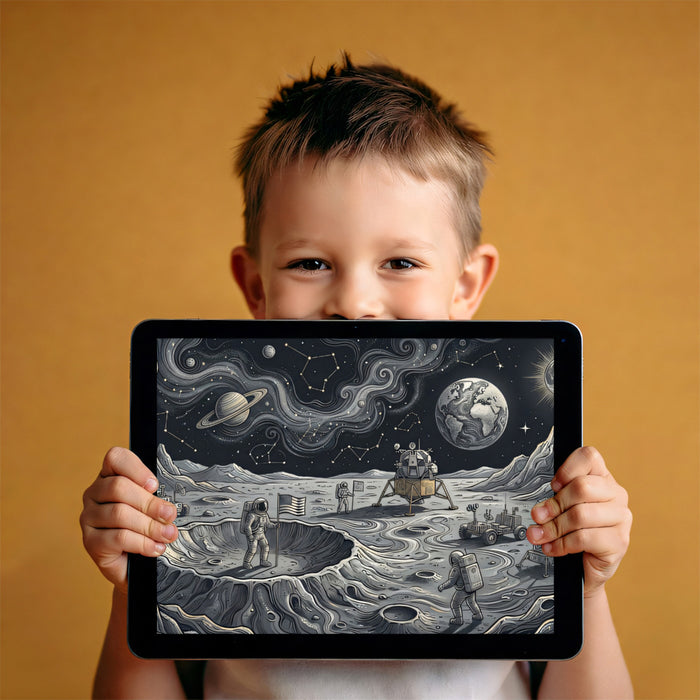 Vintage Sketch Moon Landing & Astronauts Mural
