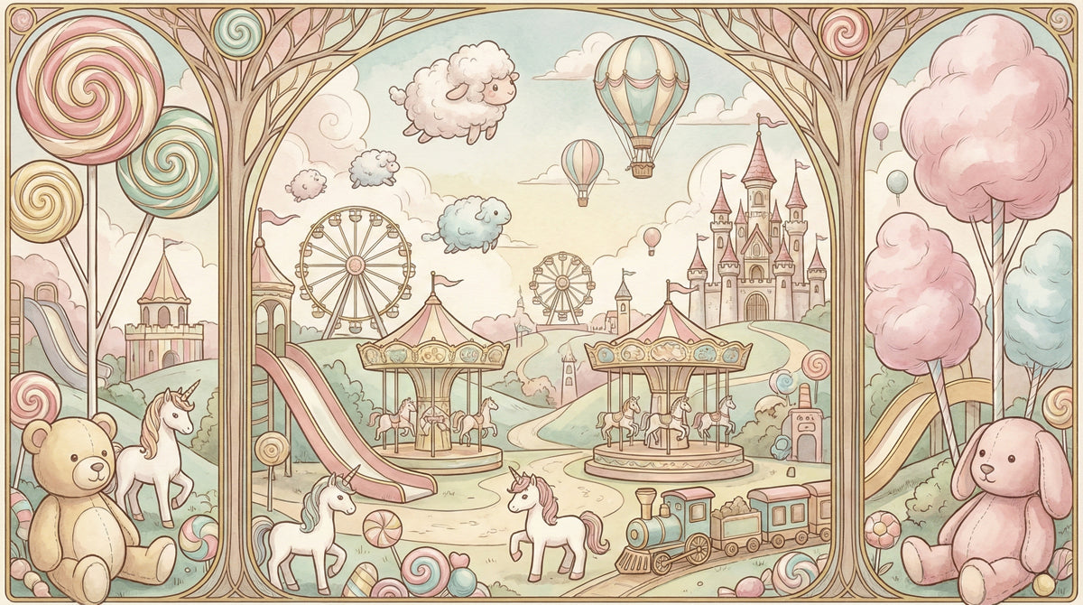 Whimsical Candy Land Amusement Park Nursery Mural
