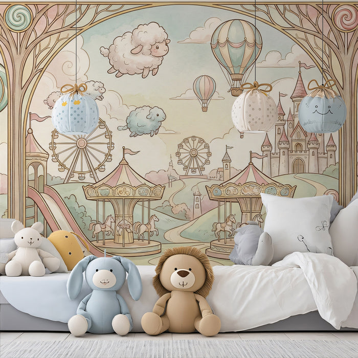 Whimsical Candy Land Amusement Park Nursery Mural