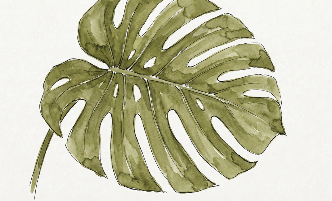 Minimalist Monstera Leaf Wallpaper, Watercolor Botanical Wall Mural, Sage Green Japandi Nature Decor for Bedroom