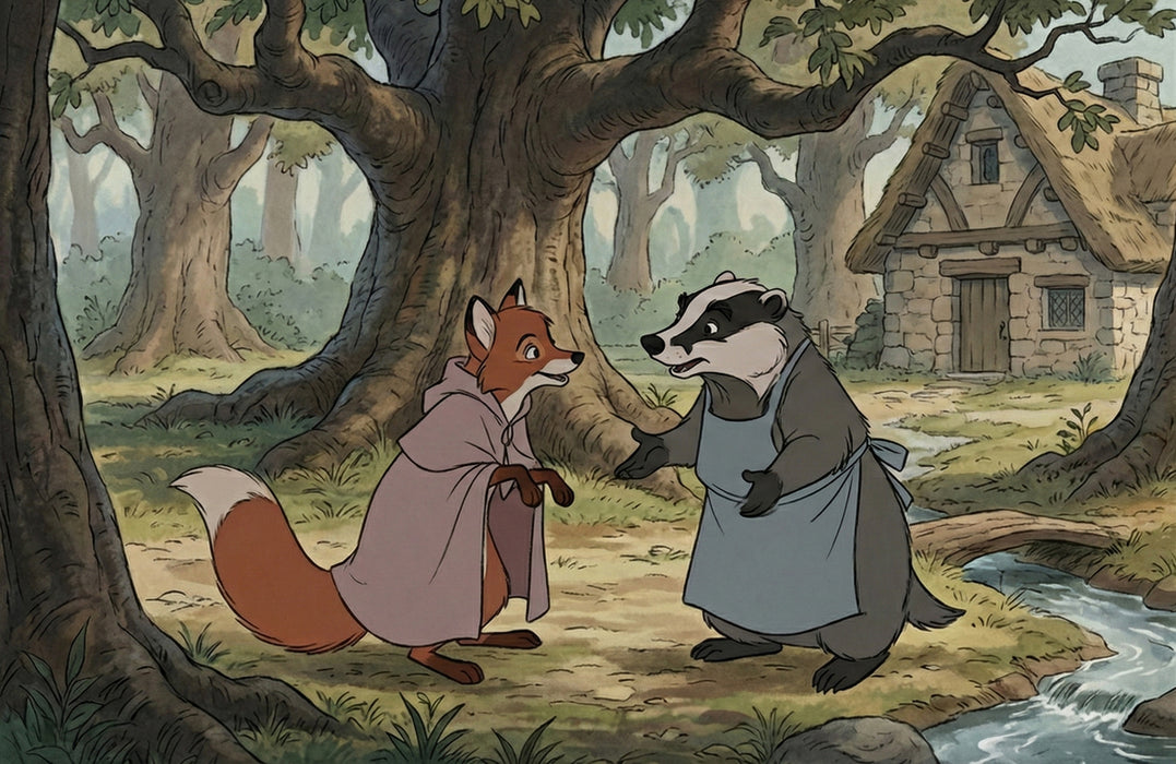 Storybook Woodland Animal Wallpaper, Fox and Badger Forest Wall Mural, Whimsical Nursery Decor for Kids Room