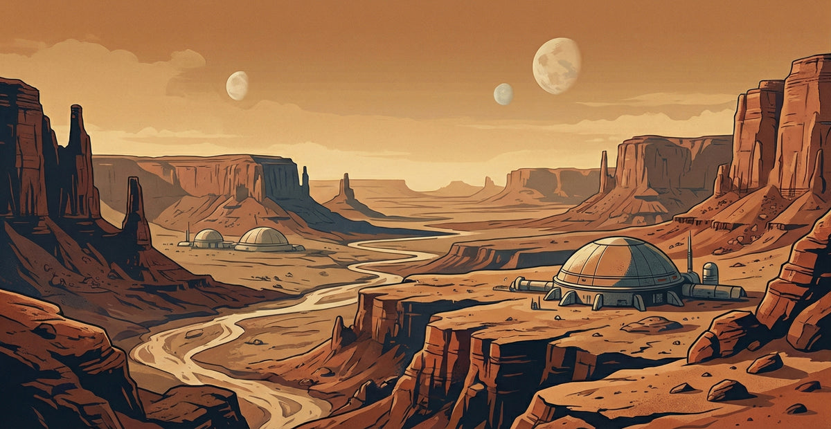 Mars Landscape Wall Mural, Sci-Fi Space Colony Wallpaper, Futuristic Red Planet Canyon Panorama for Gaming Room